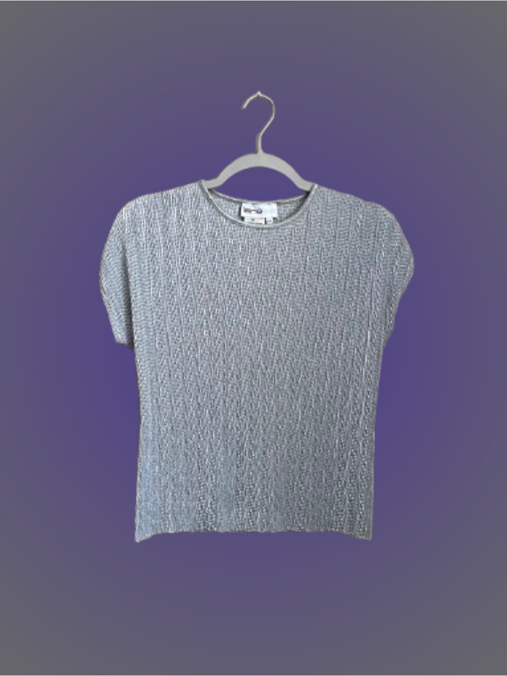 Vtg Lana Lee silvery gray crinkle cap sleeve 90s Y2K top sz Small made in Canada